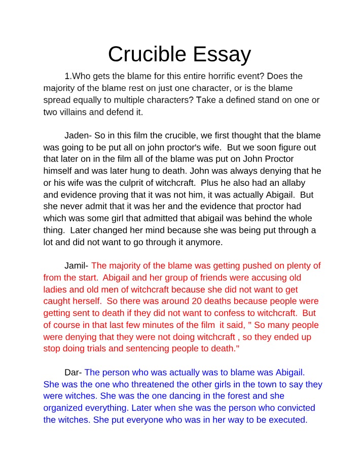 Essay on The Crucible