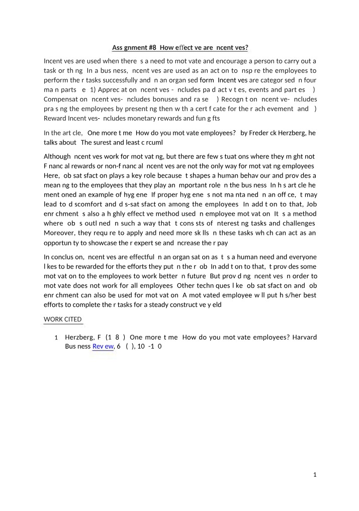 How Effective Are Incentives Assignment 8