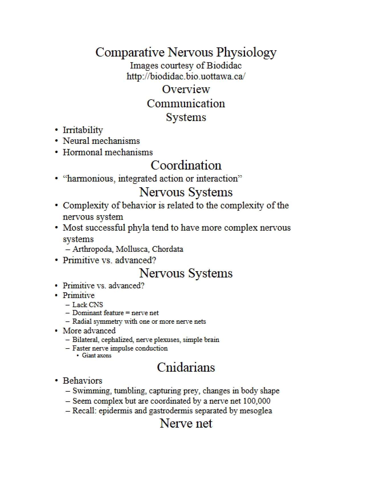 Notes on Comparative Nervous Physiology