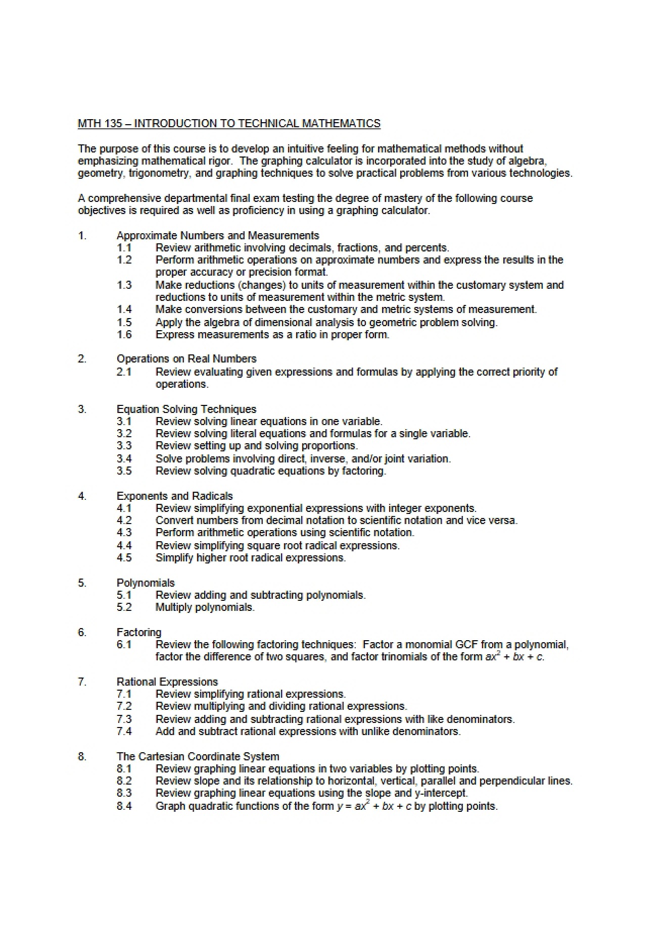 Technical Mathematics Introduction