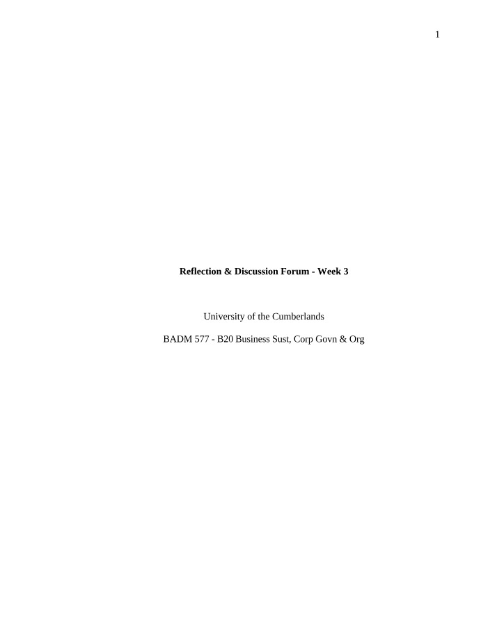 Week 3 Reflection and Discussion Forum