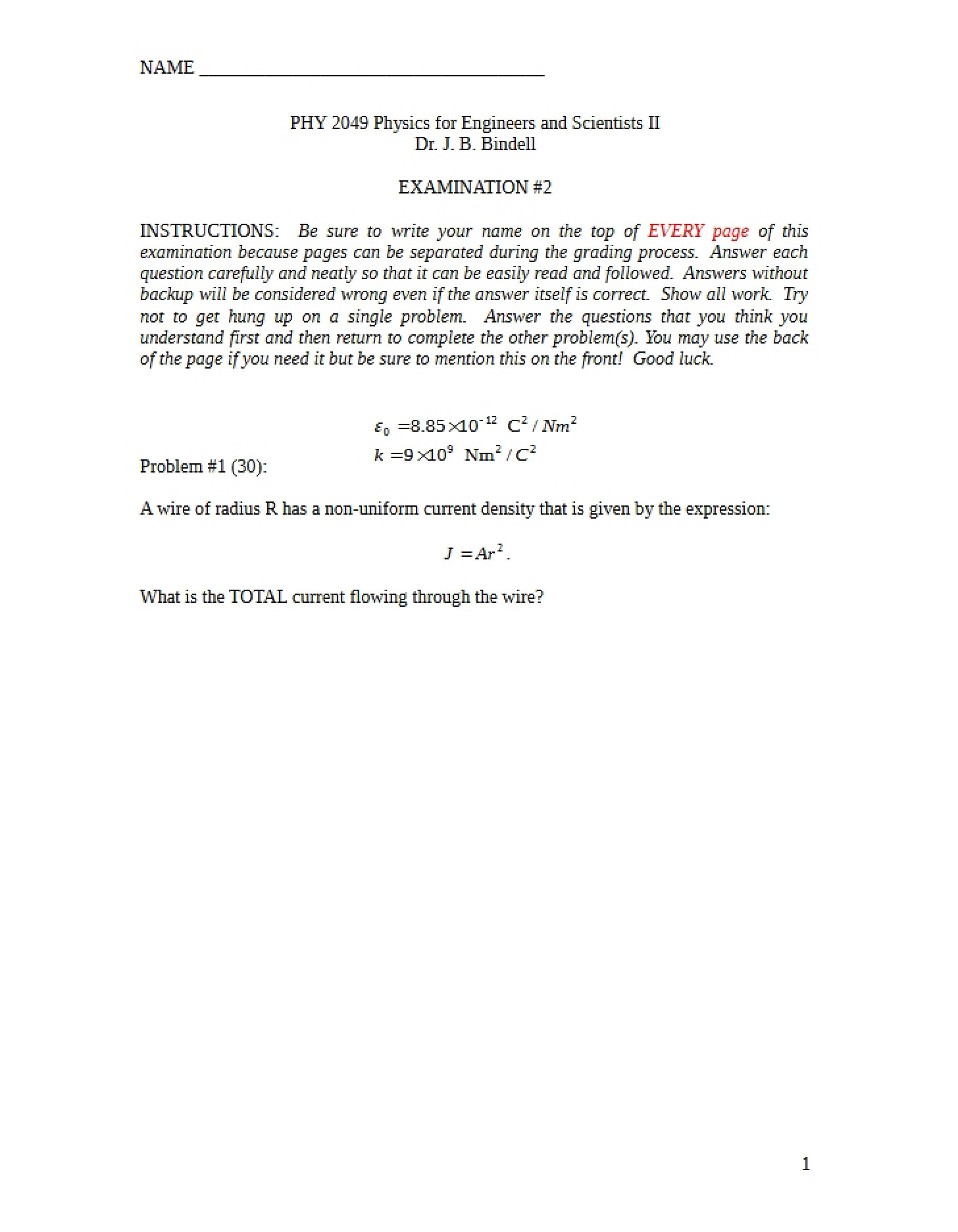 Exam for PHY 2049