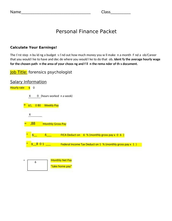 Personal Finance Study Packet