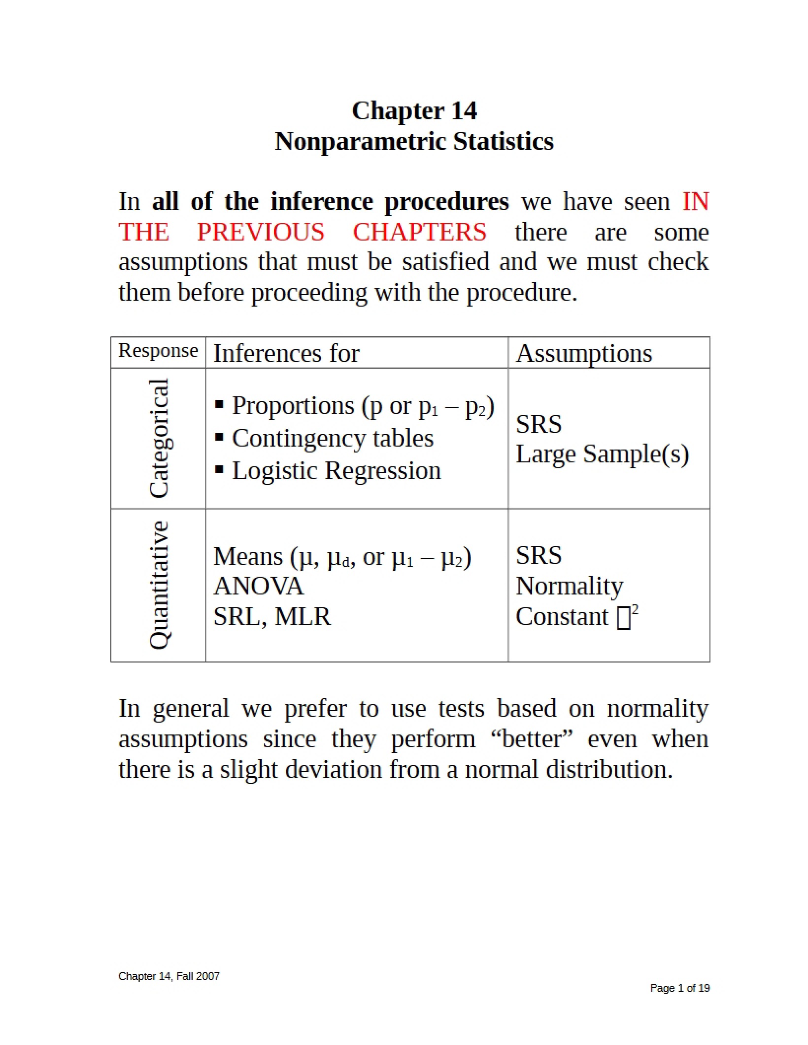 Statistics Nonparametric Methods