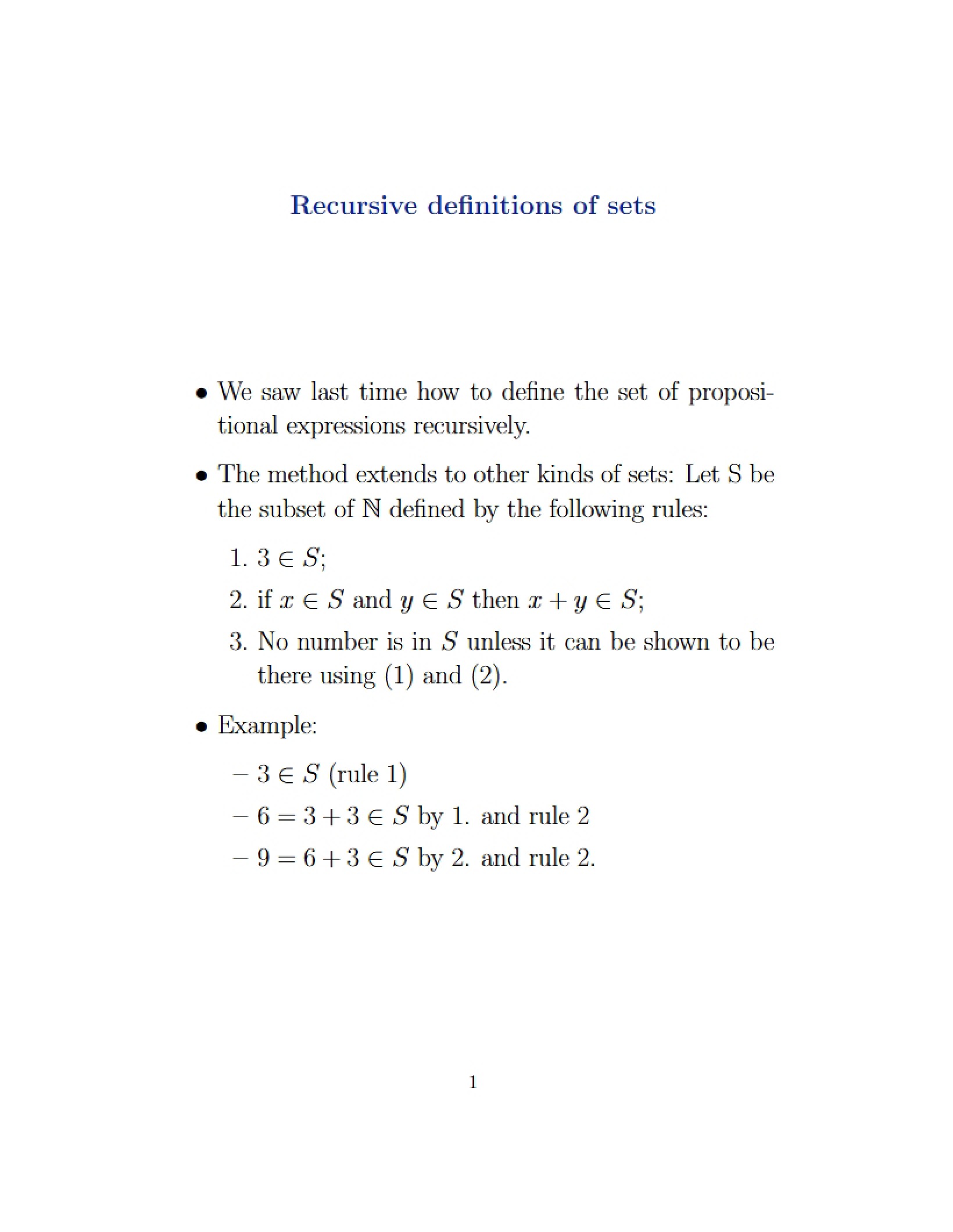 Set Definitions Recursive