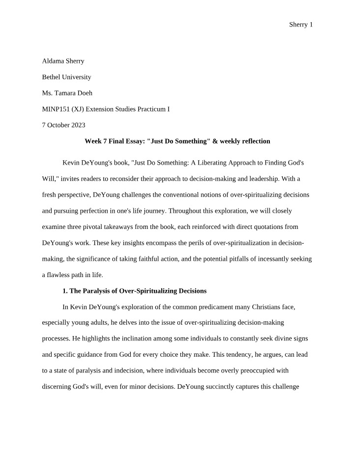 Just Do Something - Week 7 Final Essay and Reflection