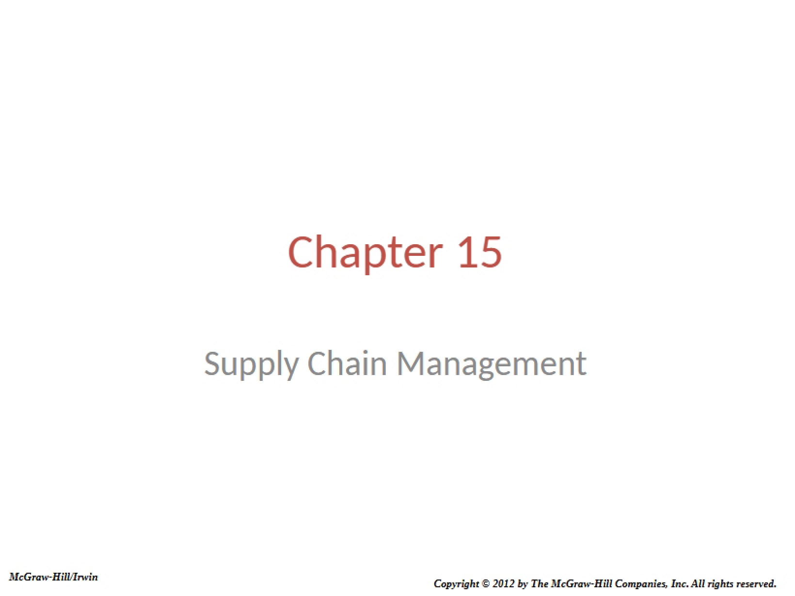 Management of Supply Chains