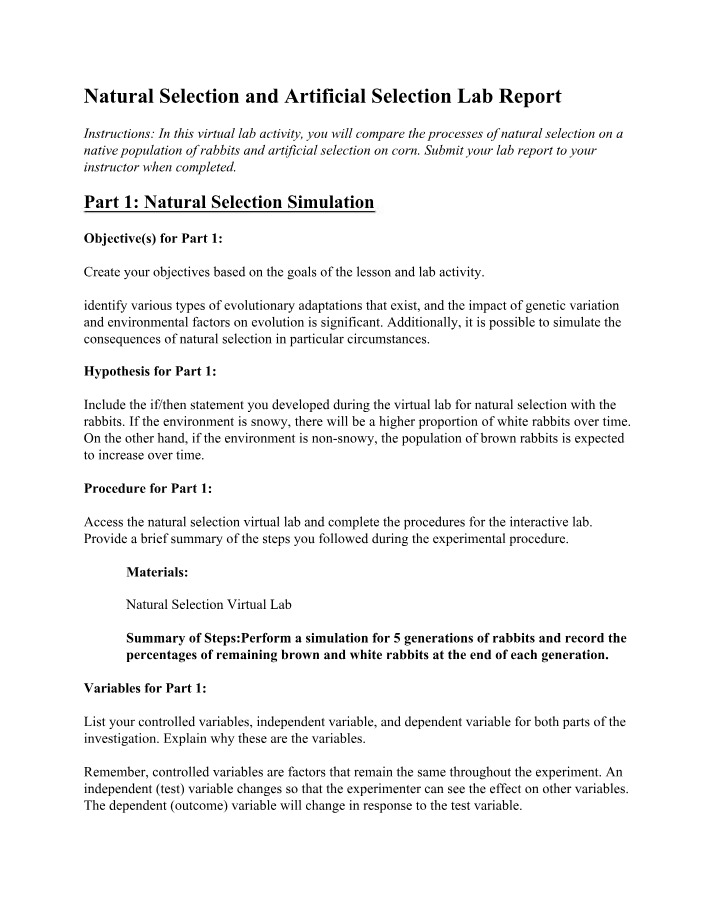 Lab Report on Natural and Artificial Selection