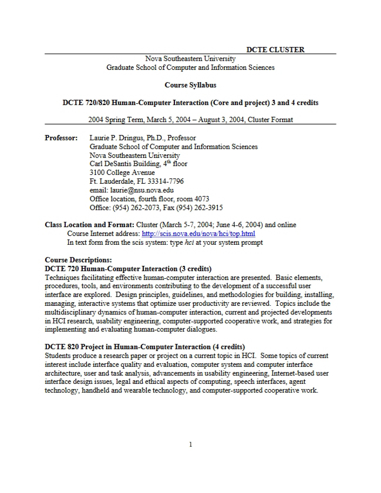 Syllabus for Human-Computer Interaction