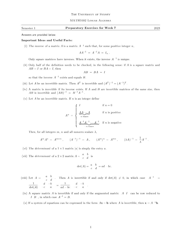 Week 7 Preparatory Exercises
