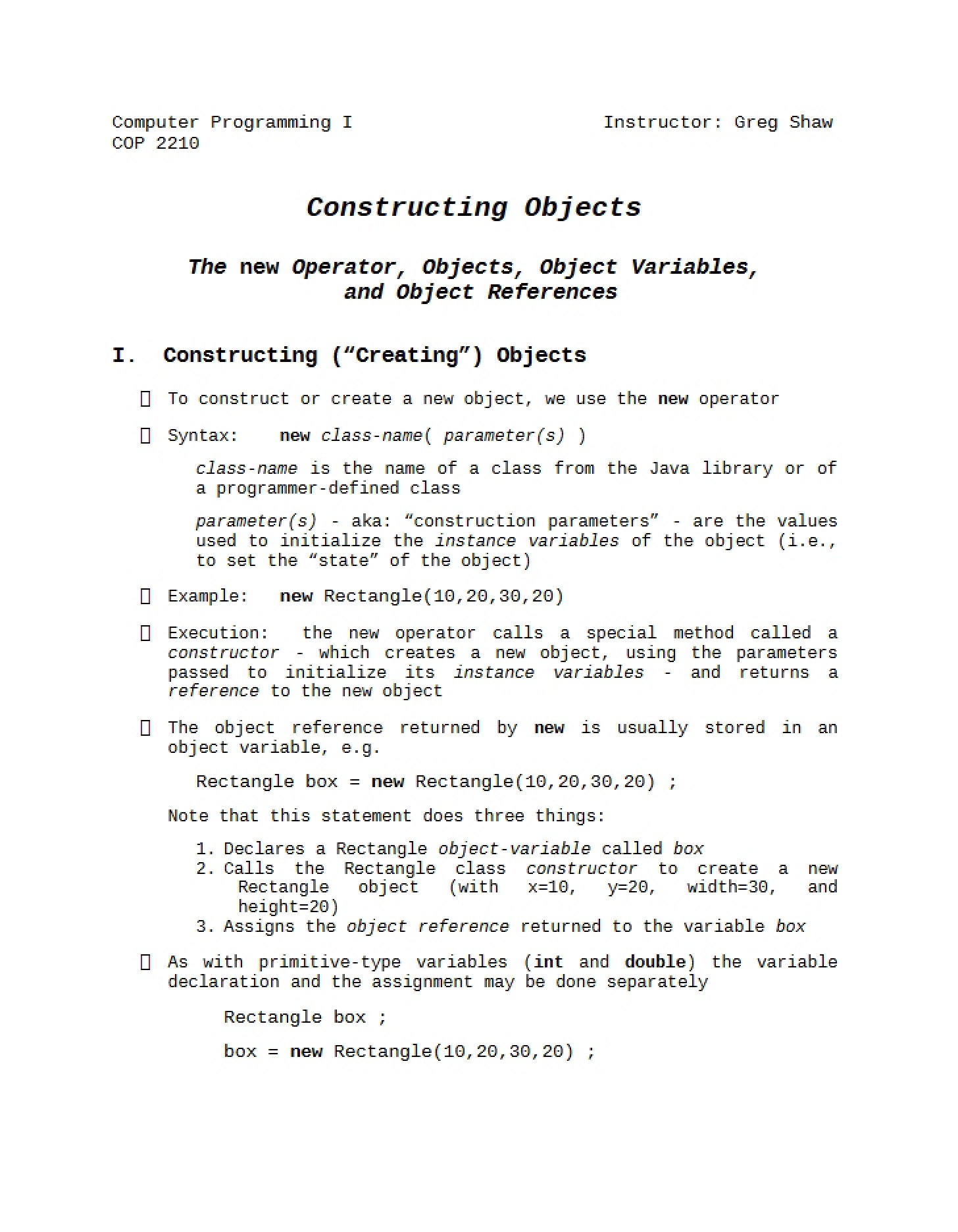 Object Construction