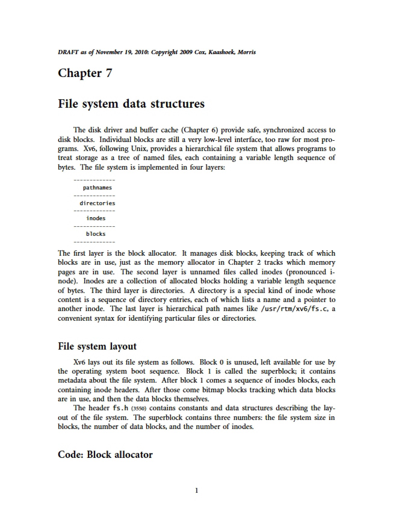 Data Structures of File Systems