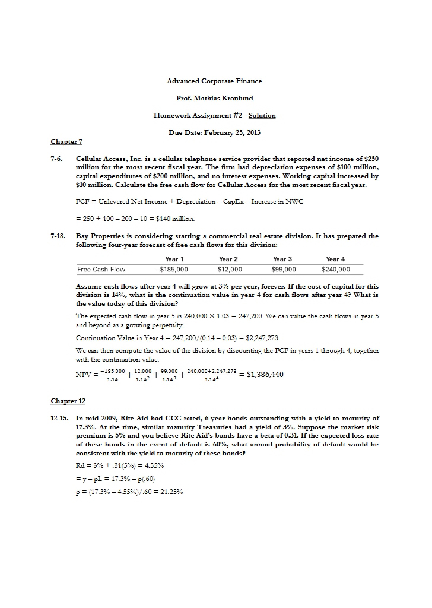 Solutions for Second Problem Set