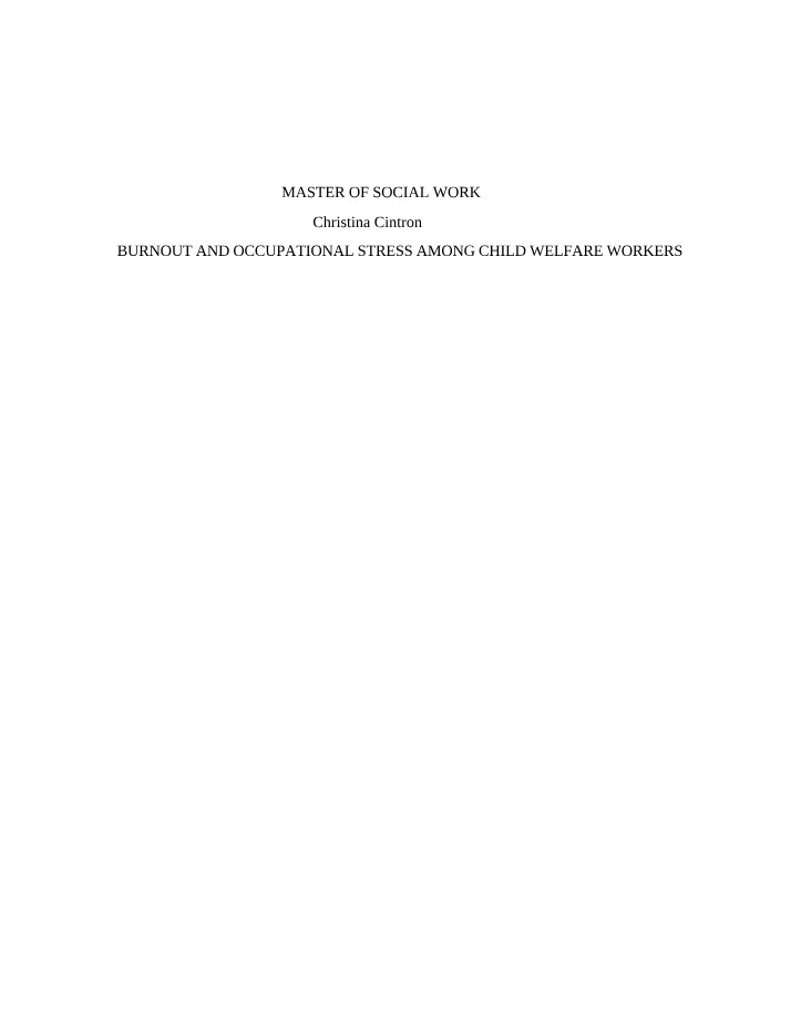 Stress and Burnout Among Child Welfare Workers