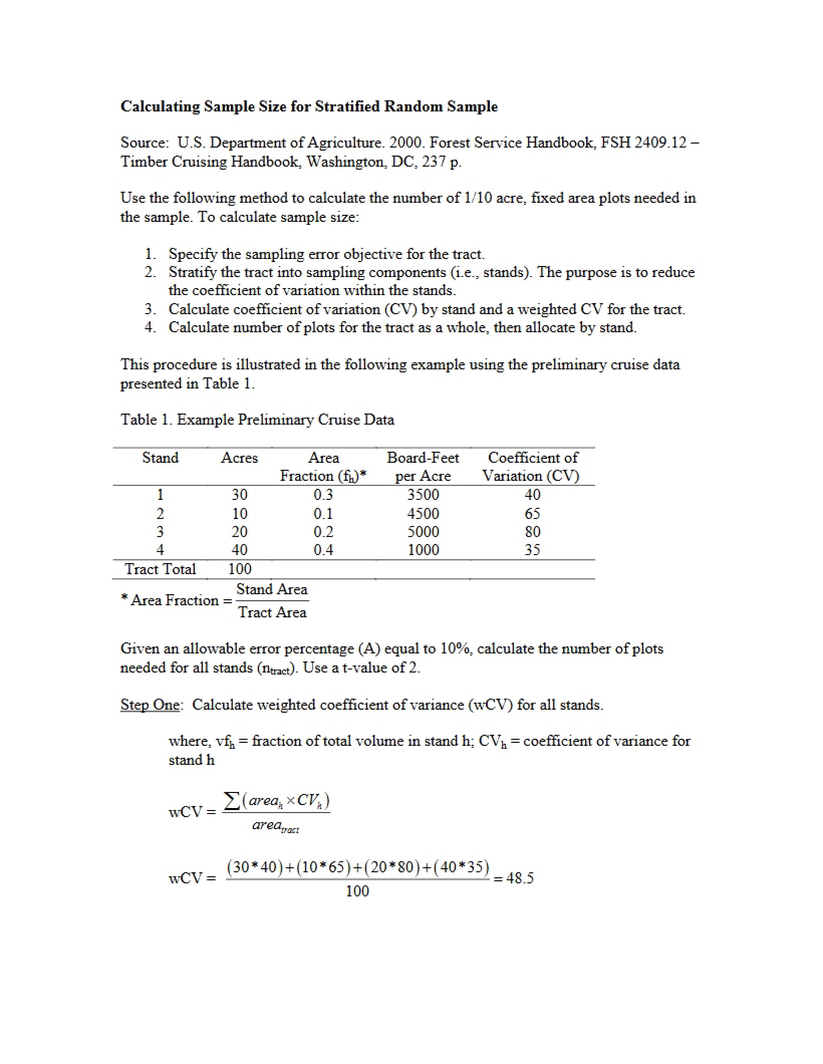 Stratified Random Sample Size Calculation
