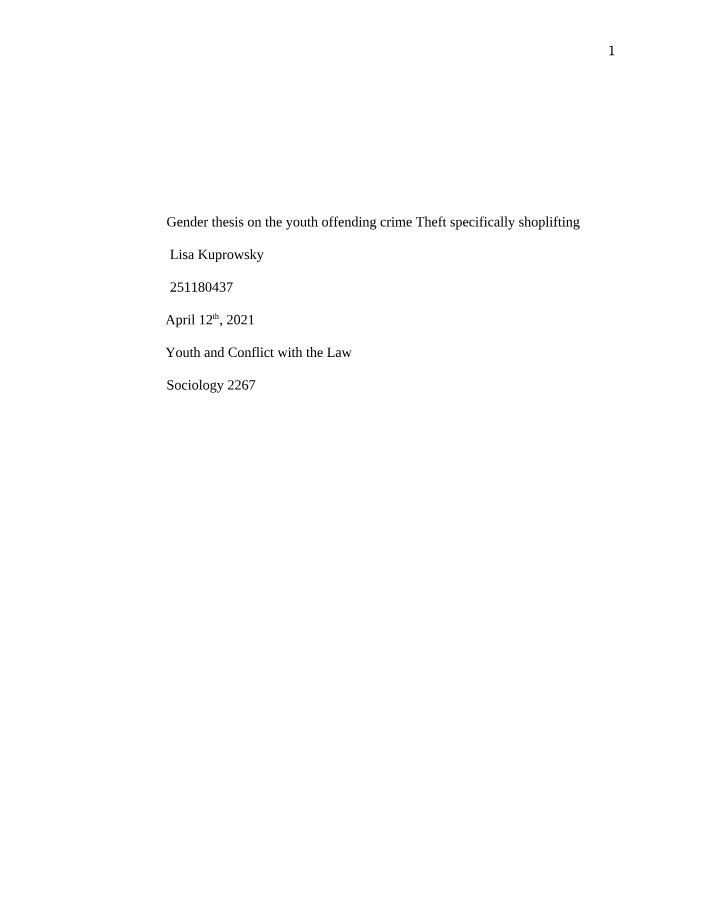 Youth Offending and Theft - Shoplifting Thesis