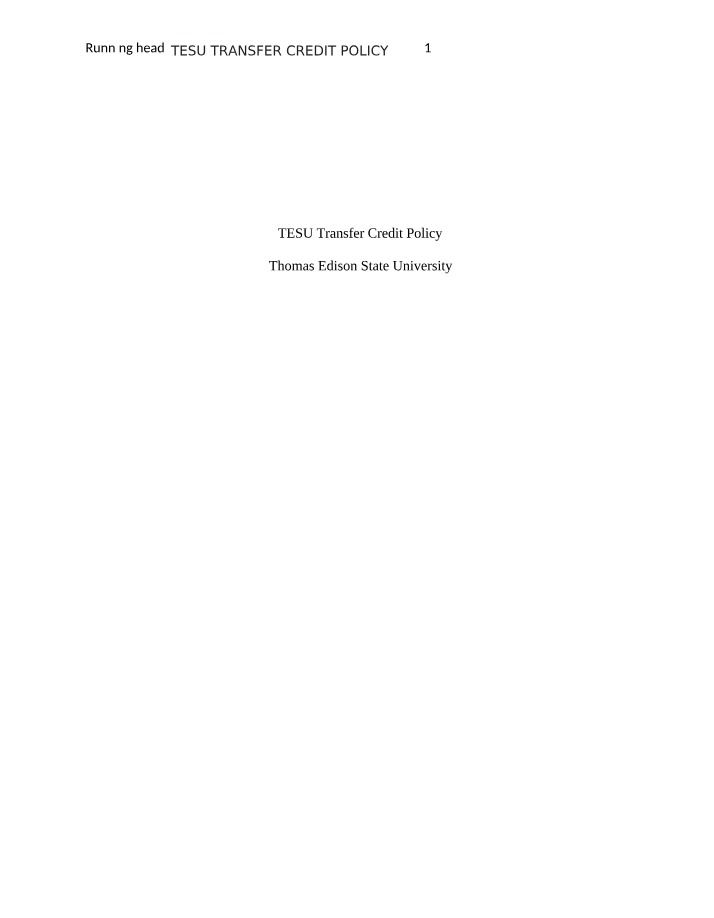 Transfer Credit Policy - Thomas Edison State University