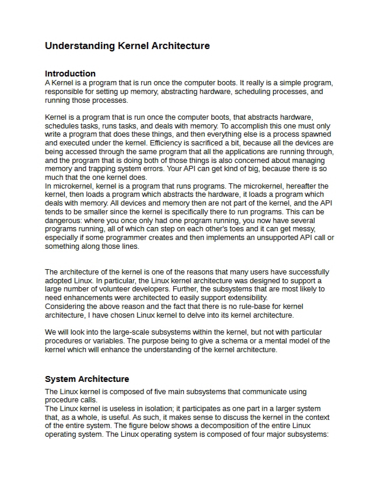 Kernel Architecture Understanding