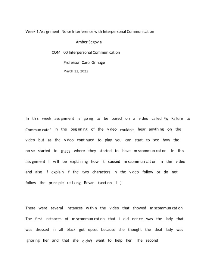 Assignment - Noise Interference in Interpersonal Communication
