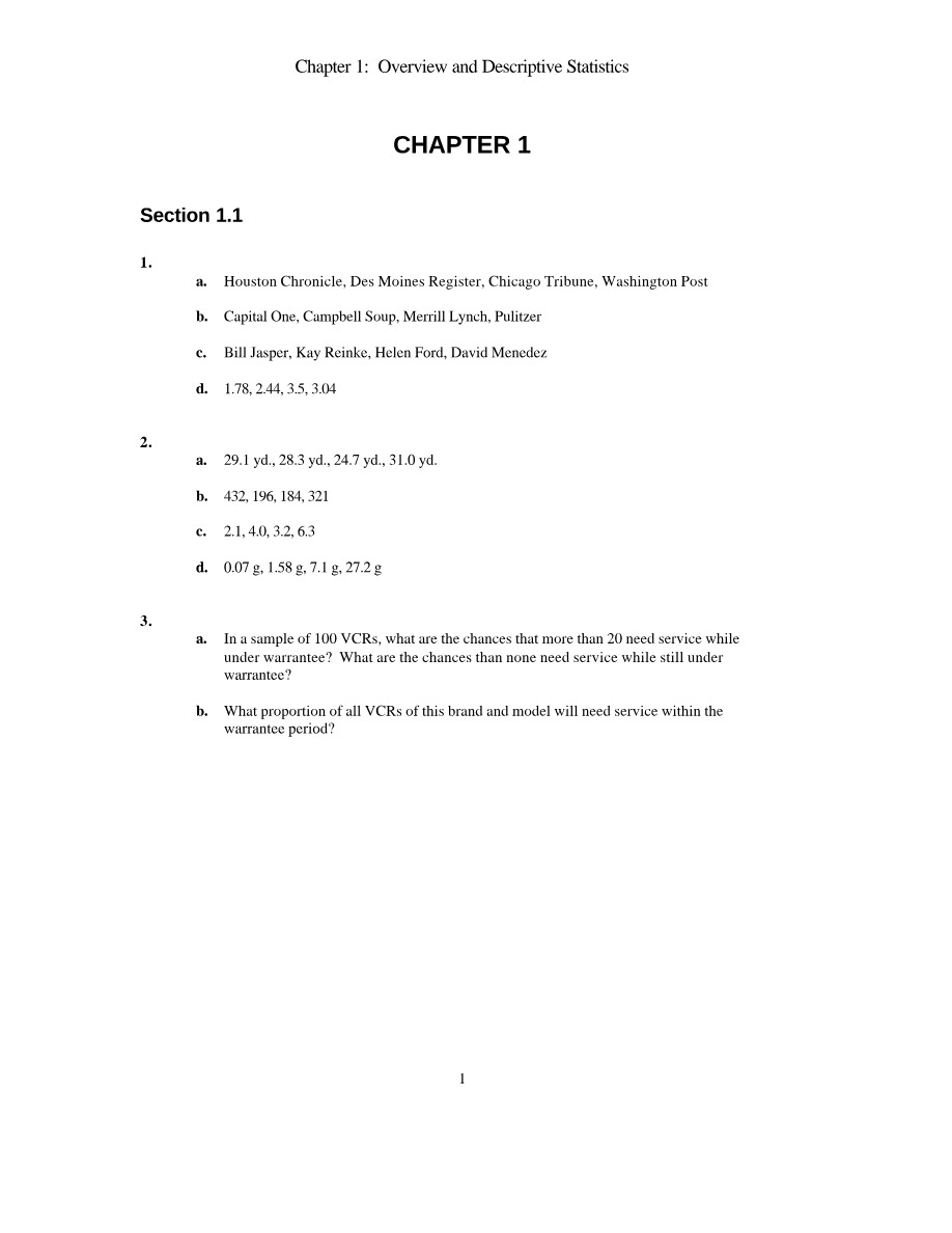 Chapter 1 - Descriptive Statistics and Overview