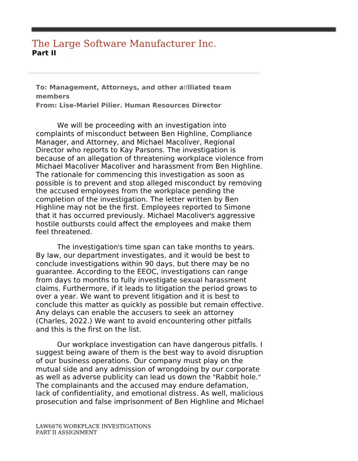 The Large Software Manufacturer Inc Case - Part 2