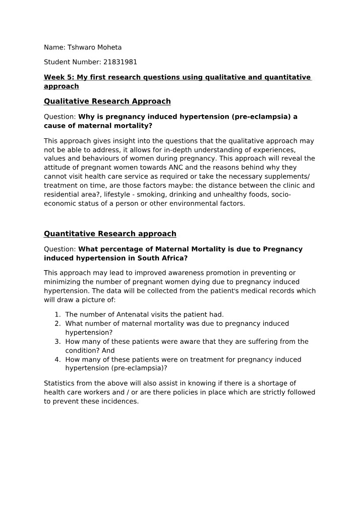 Week 5 - Research Questions Using Qualitative and Quantitative Approaches