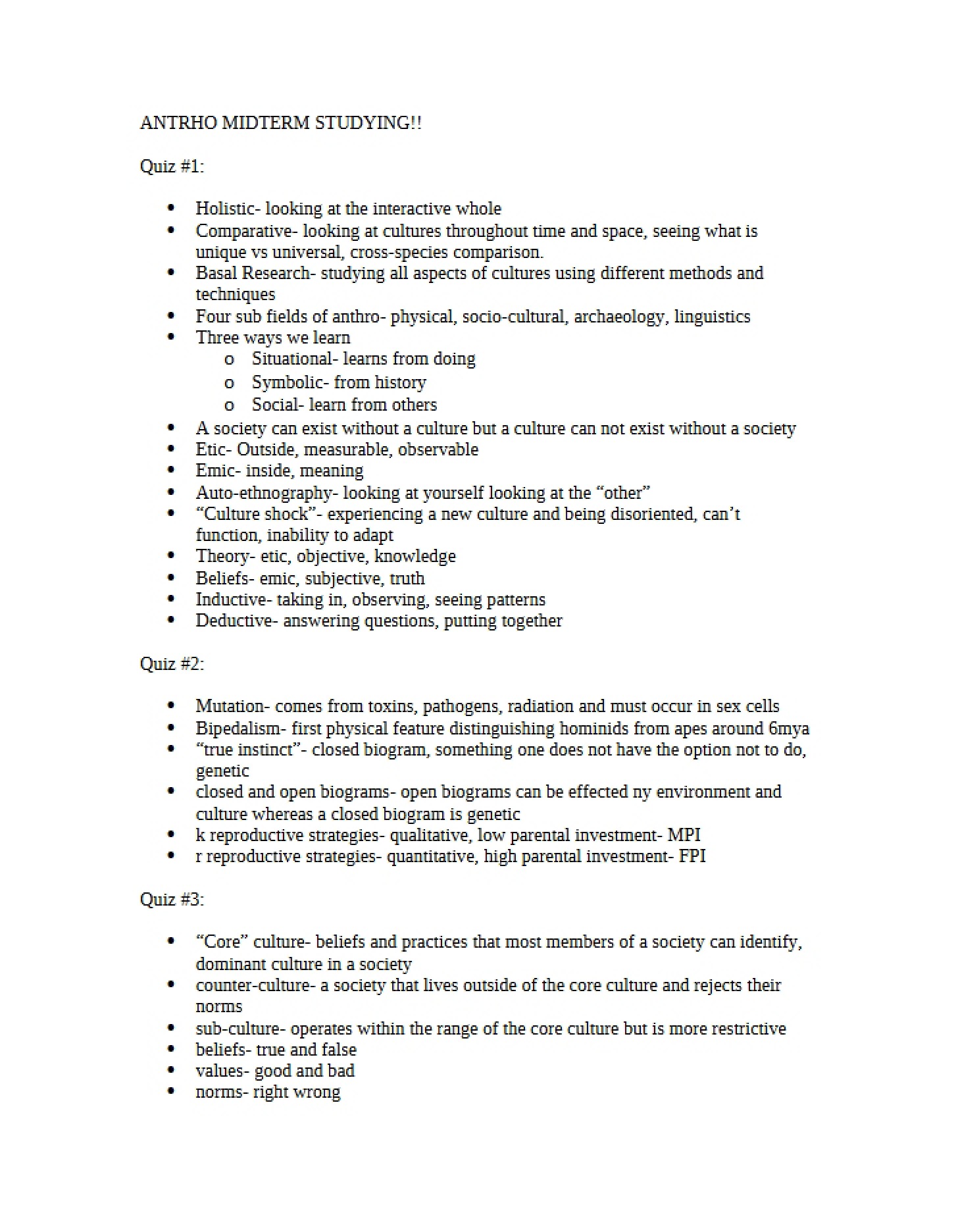 Midterm Exam for Anthropology