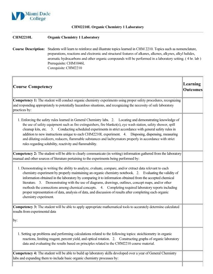 Organic Chemistry 1 Lab - CHM2210L