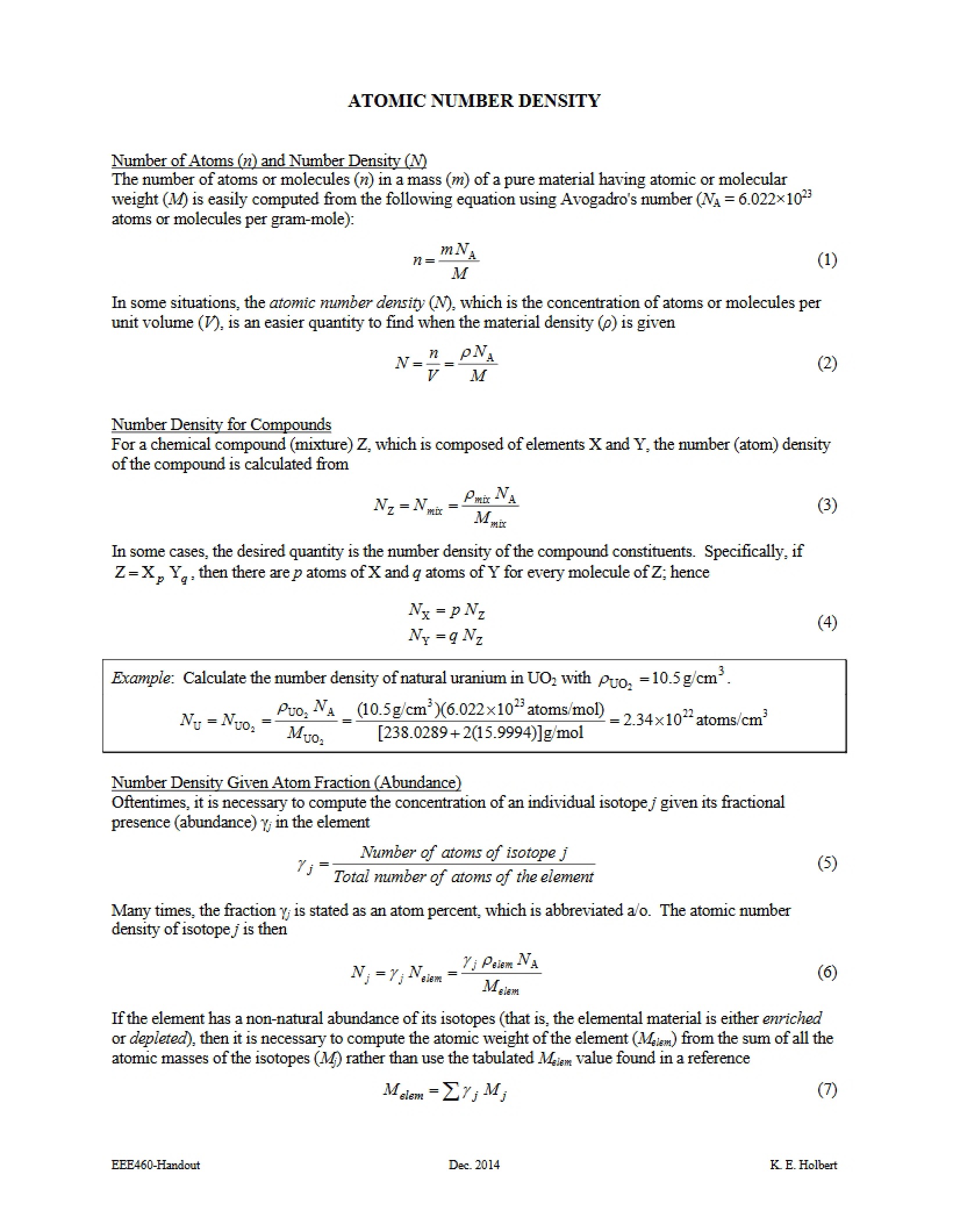 Density of Atomic Numbers