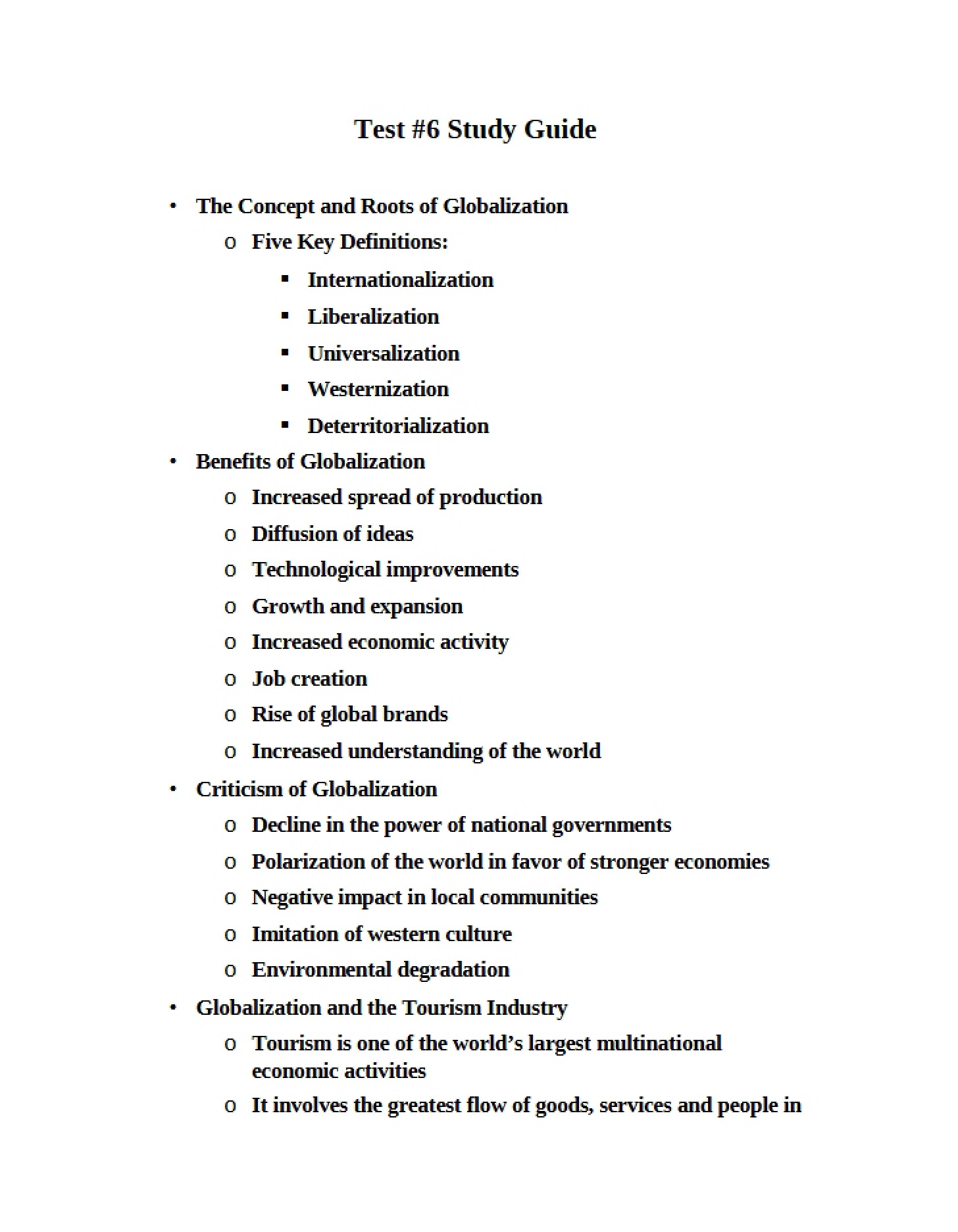 Review Framework for Test 6