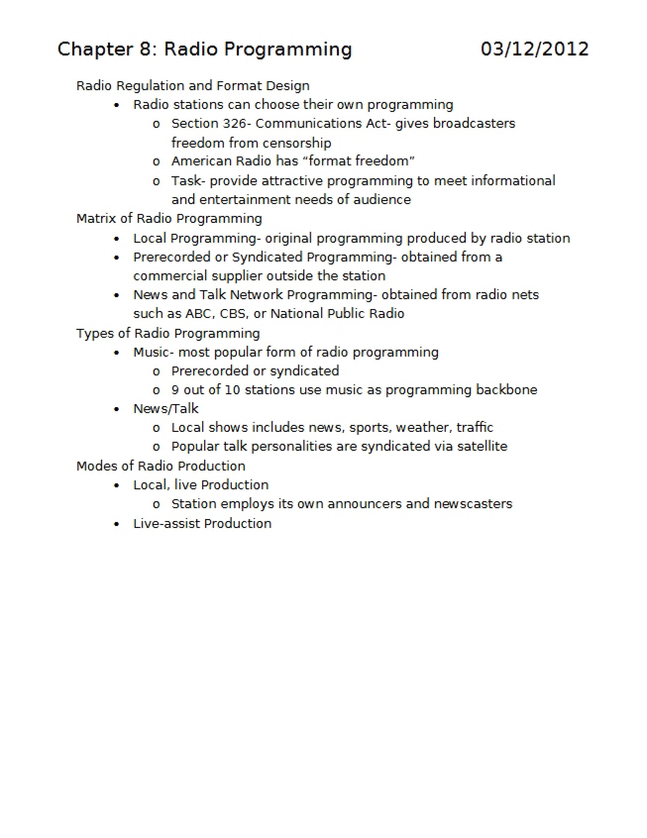 Radio Programming (Chapter 8)