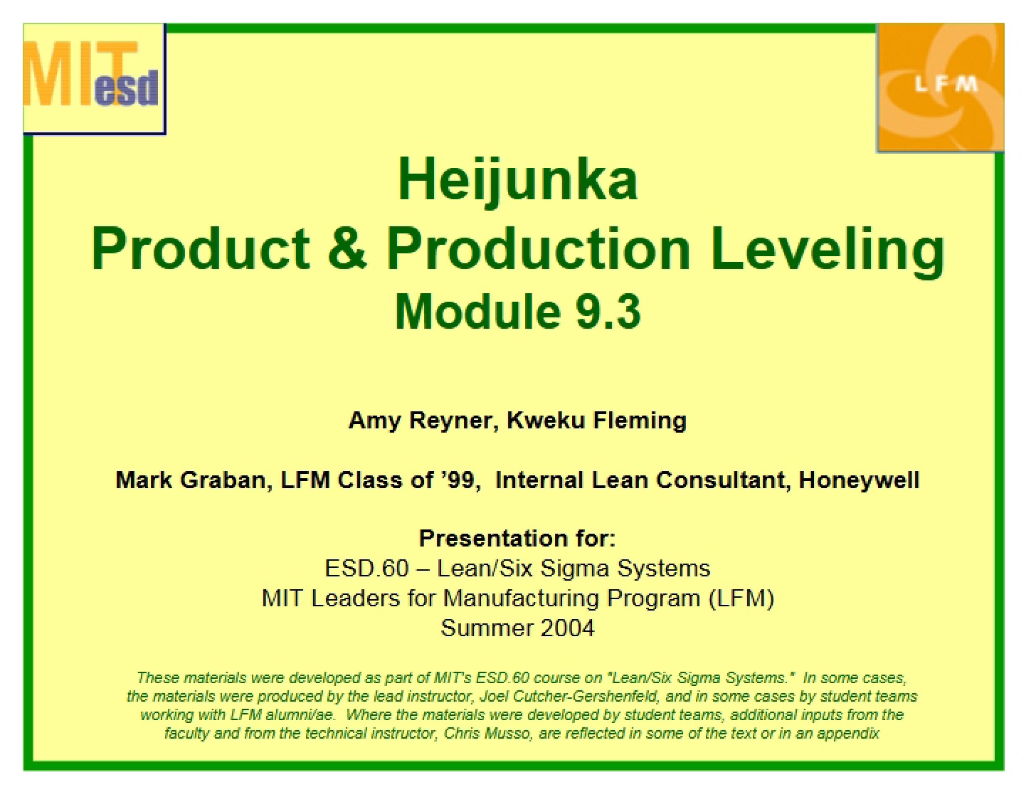 Production Leveling and Heijunka Product