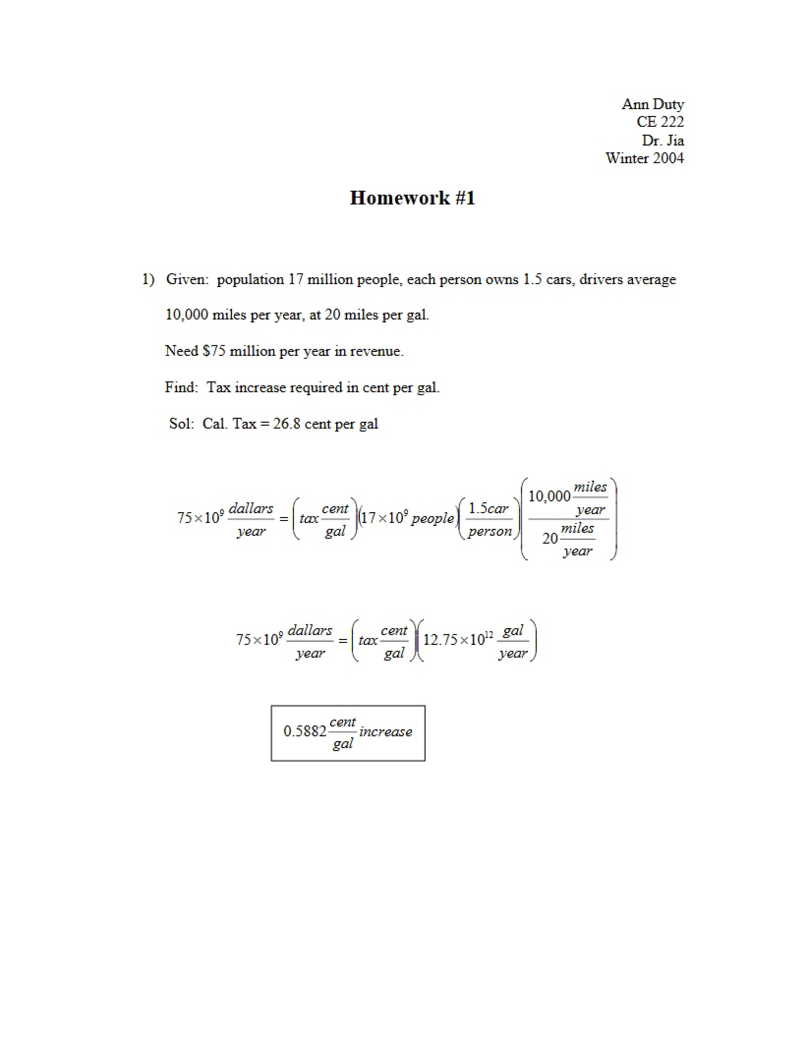 Highway Engineering Homework 1