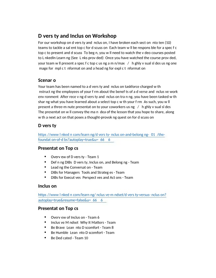 Workshop on Diversity and Inclusion