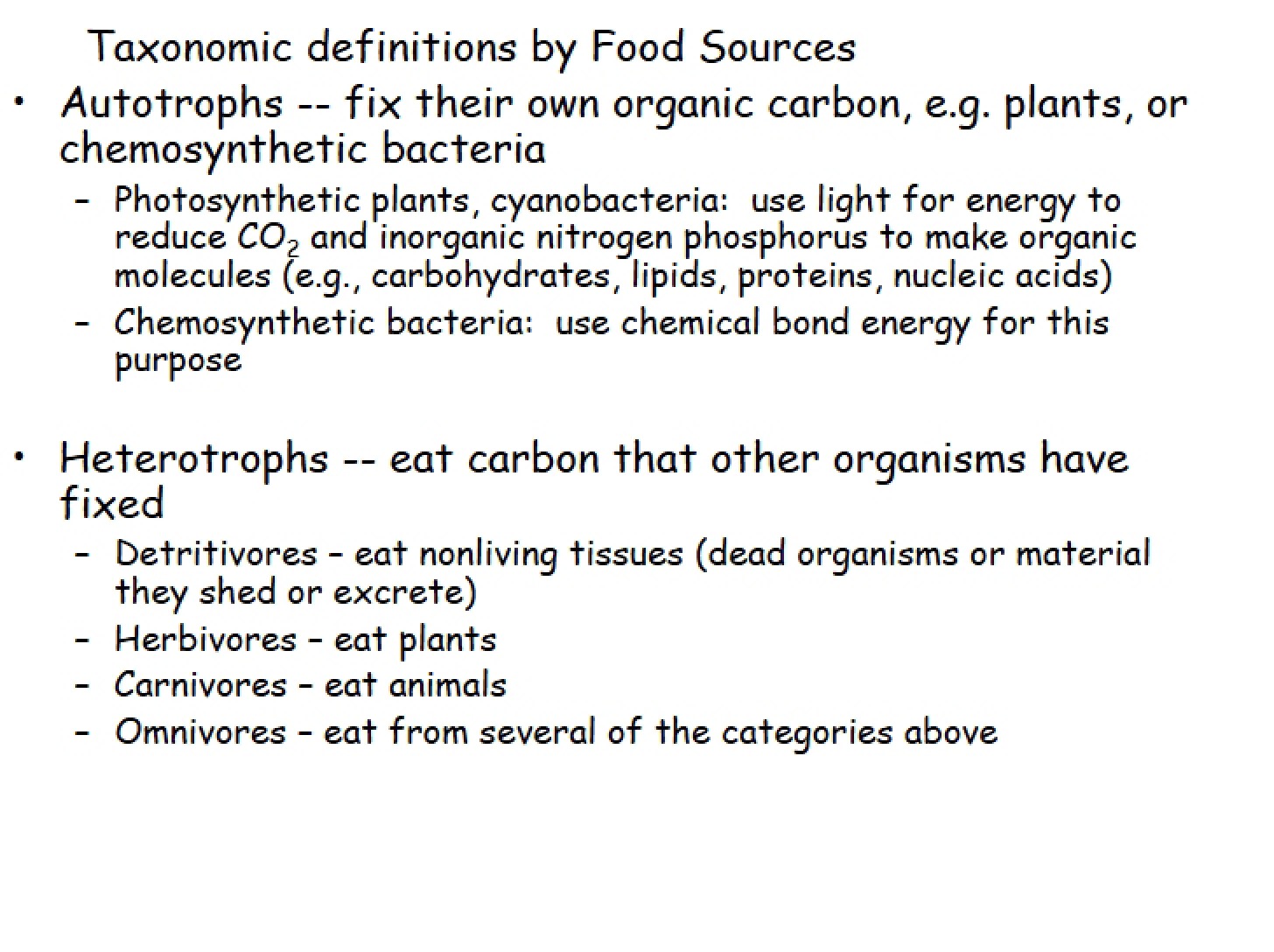 Food Sources Taxonomic Definitions