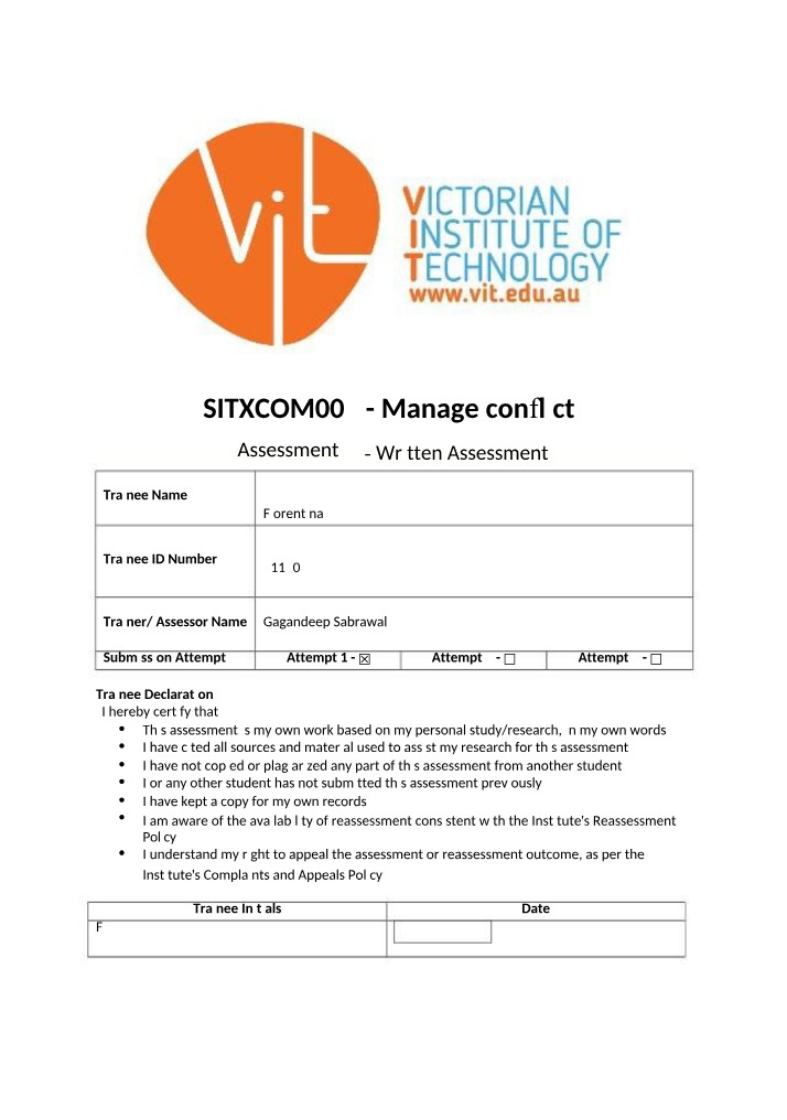 Written Assessment for SITXCOM005