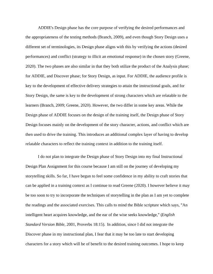 ADDIE Design Phase and Story Design