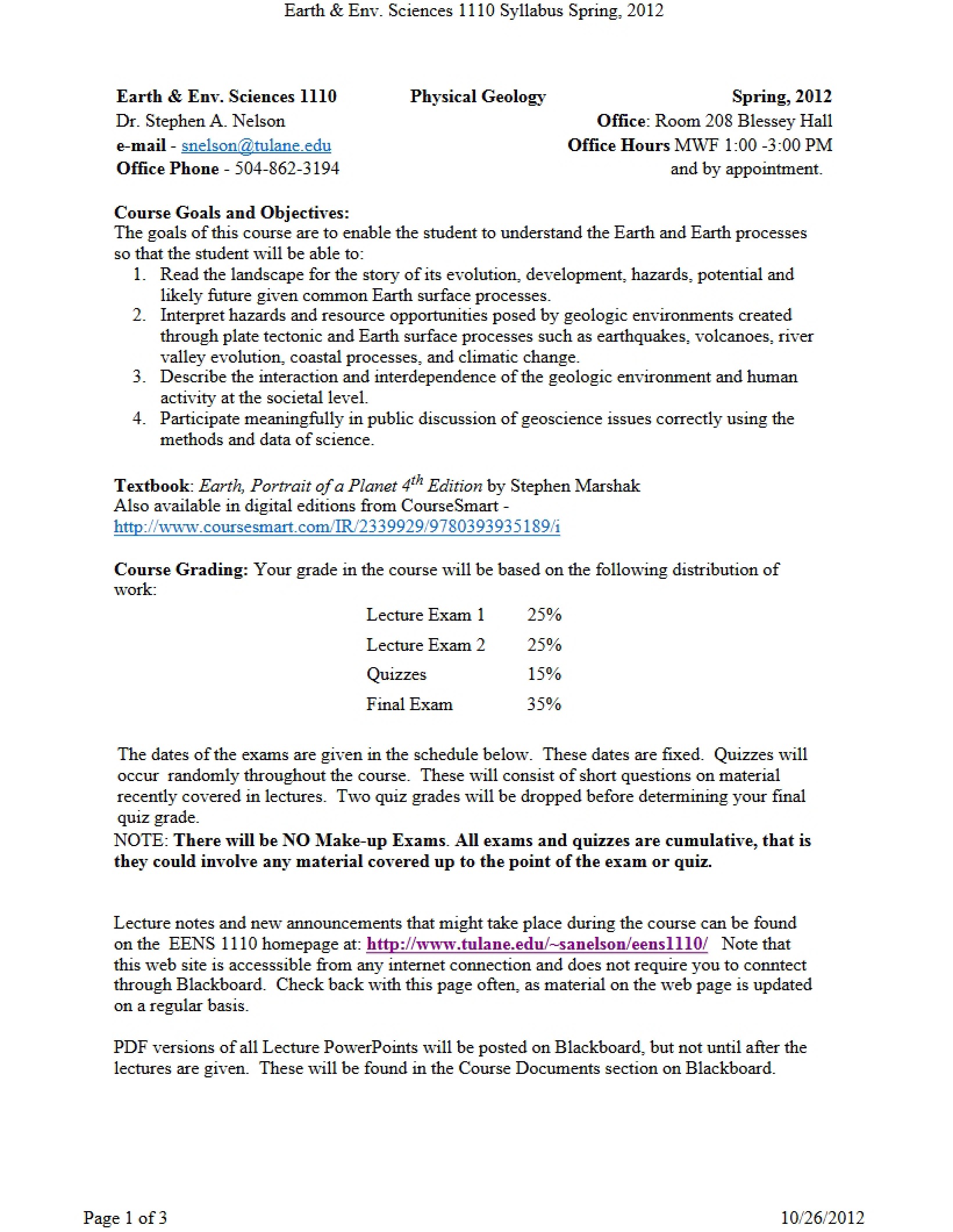 Physical Geology Syllabus