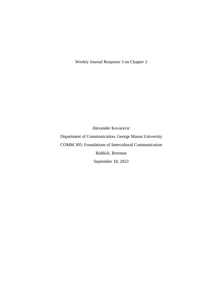 Weekly Journal Response - Chapter 3