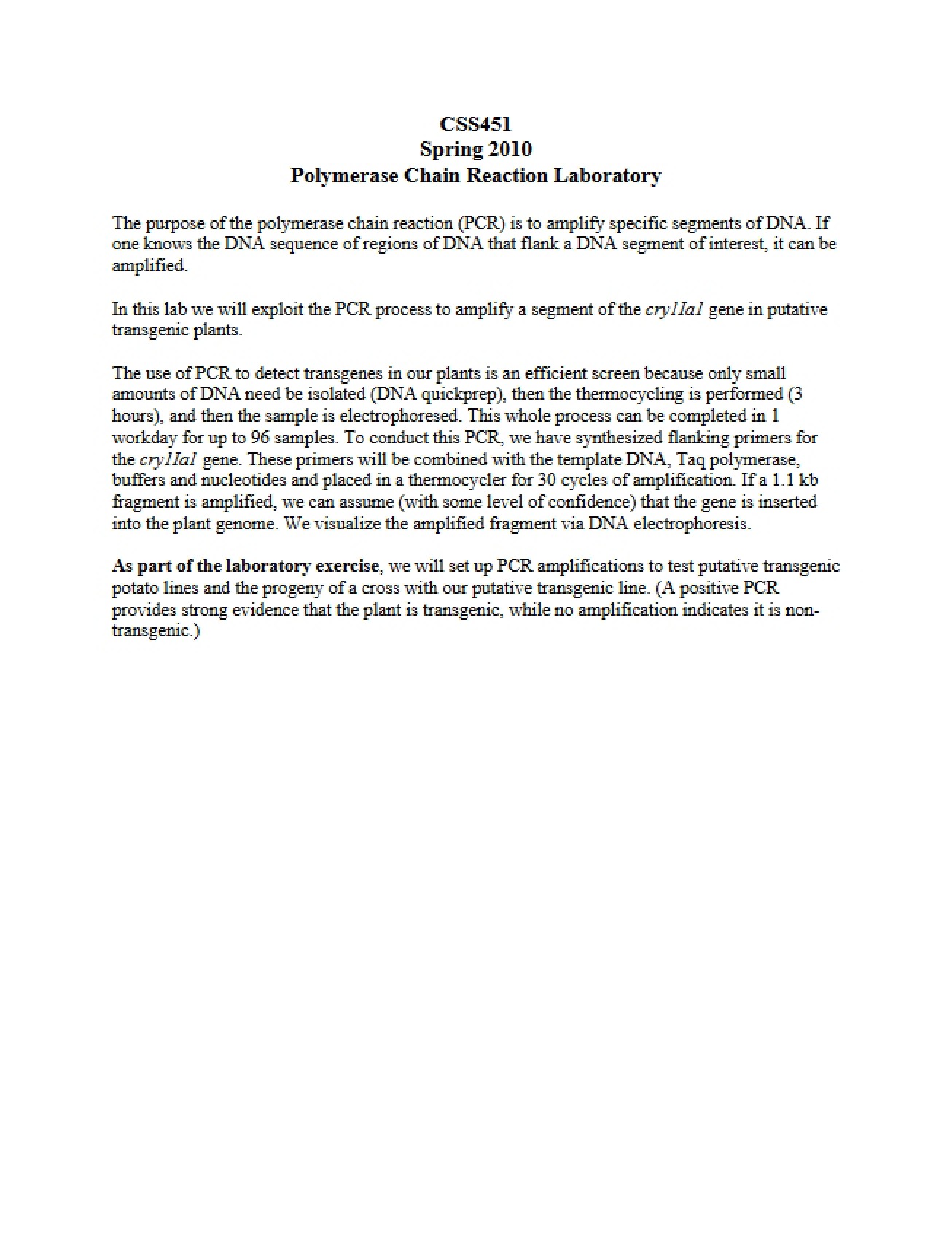 Lab Polymerase Chain Reaction