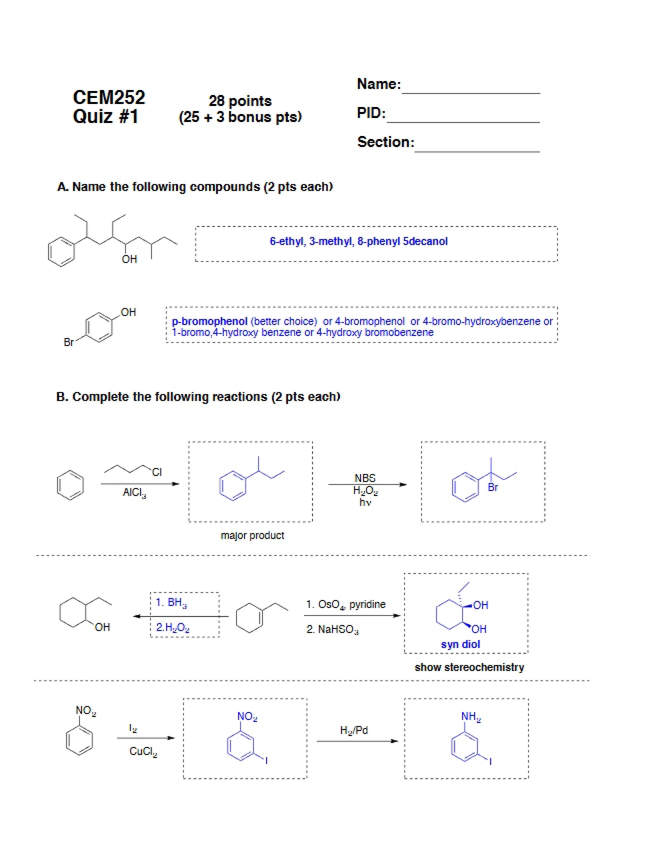Answers for First Quiz