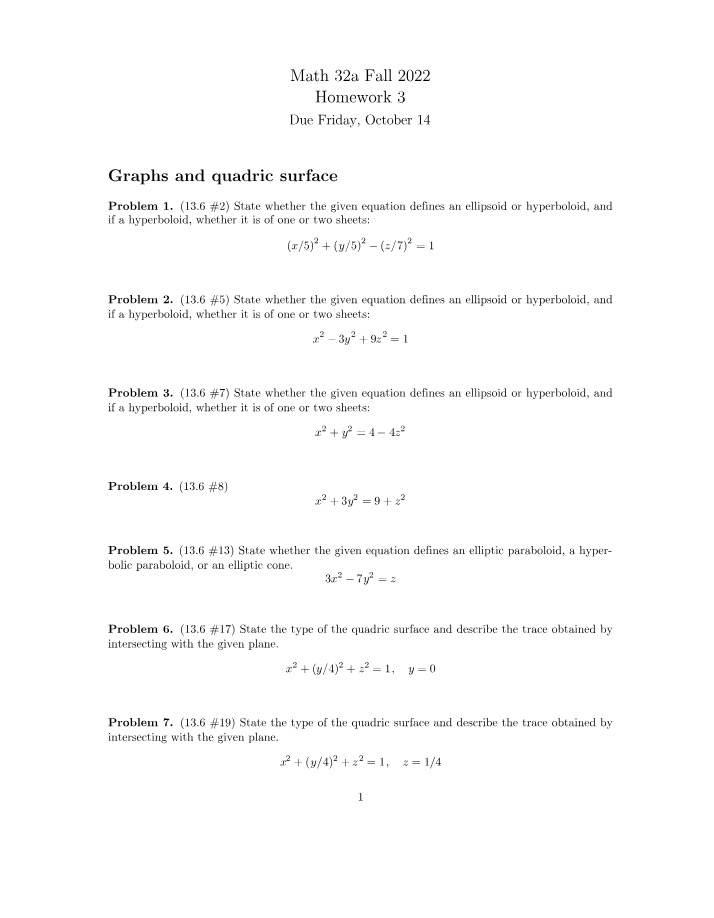 Homework 3 - Graphs and Quadric Surfaces