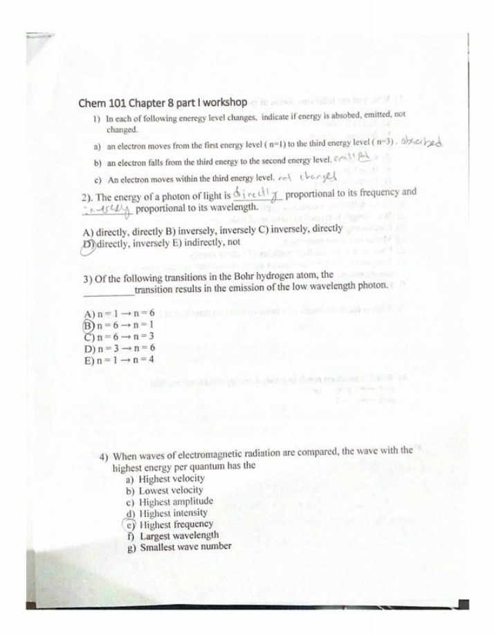 Workshop for Chem 101 Chapter 8 Parts I and II