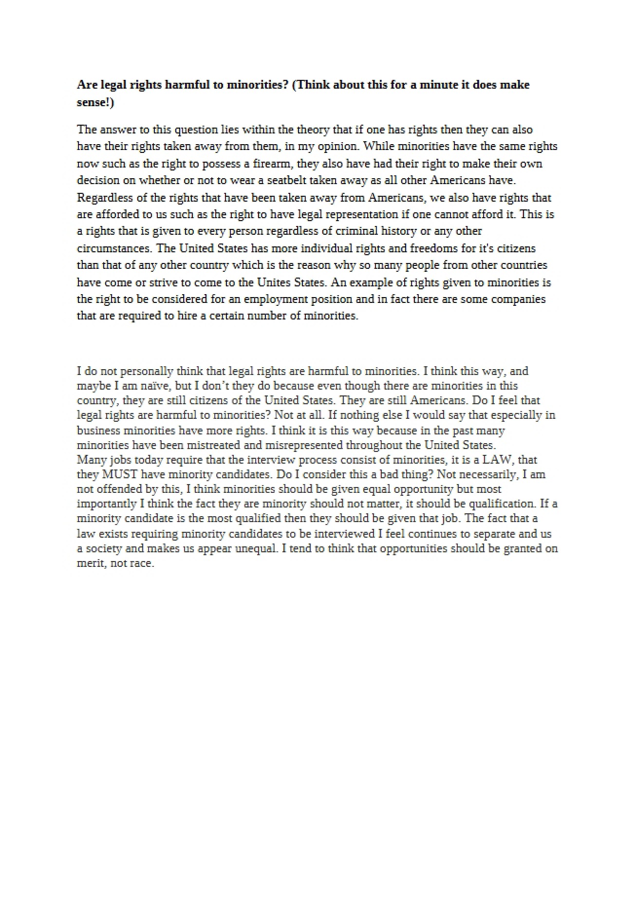 Are Legal Rights Harmful to Minorities