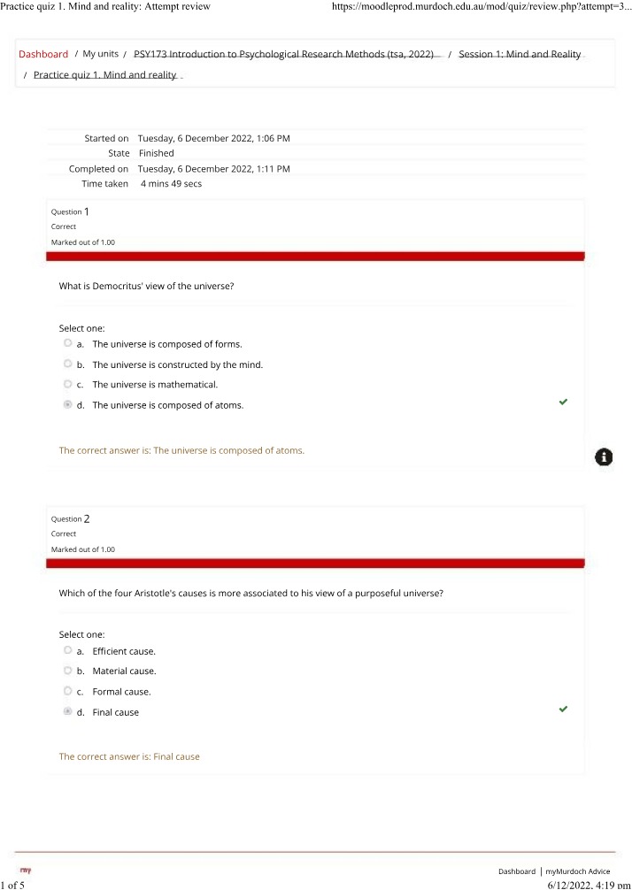PSY173 Practice Quizzes