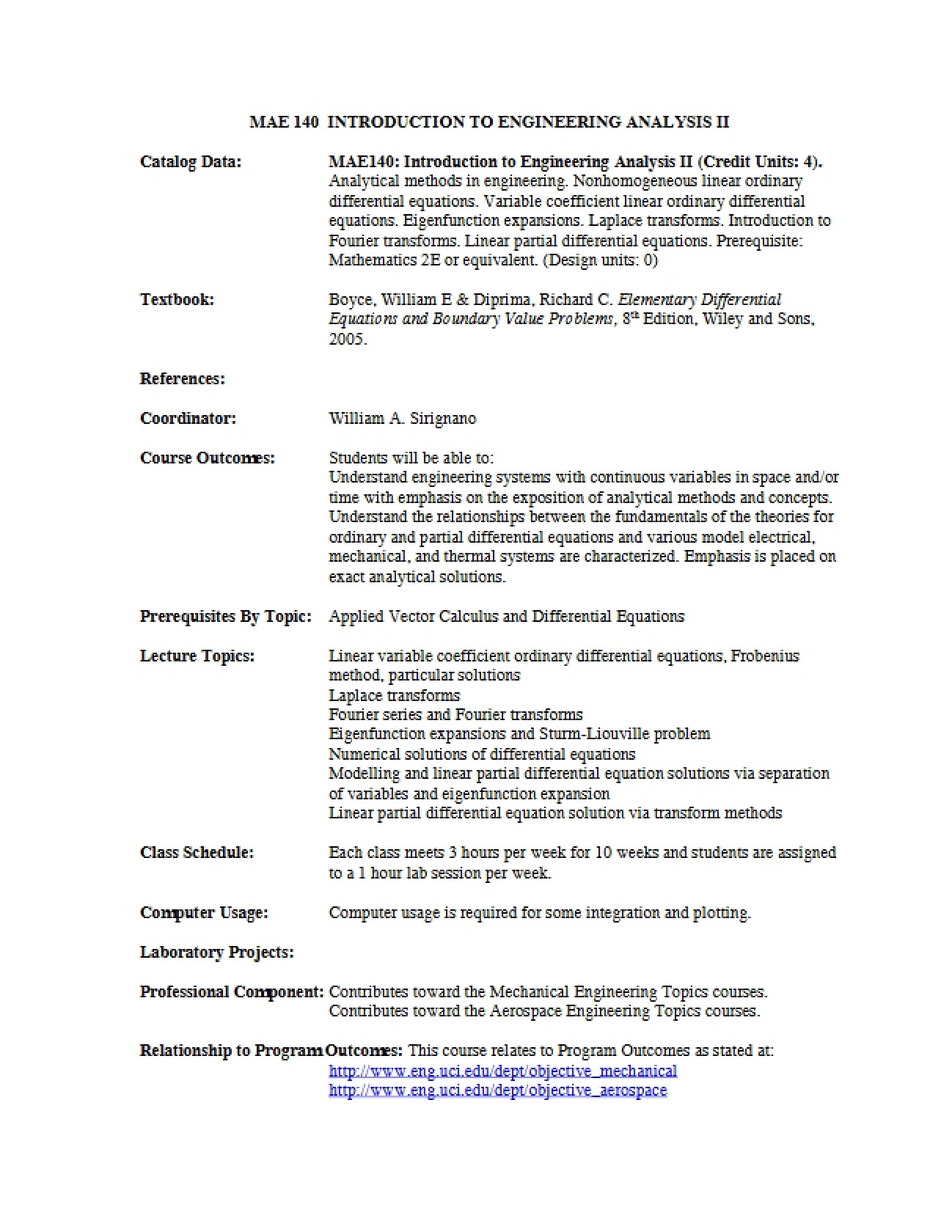 Engineering Analysis II Introduction