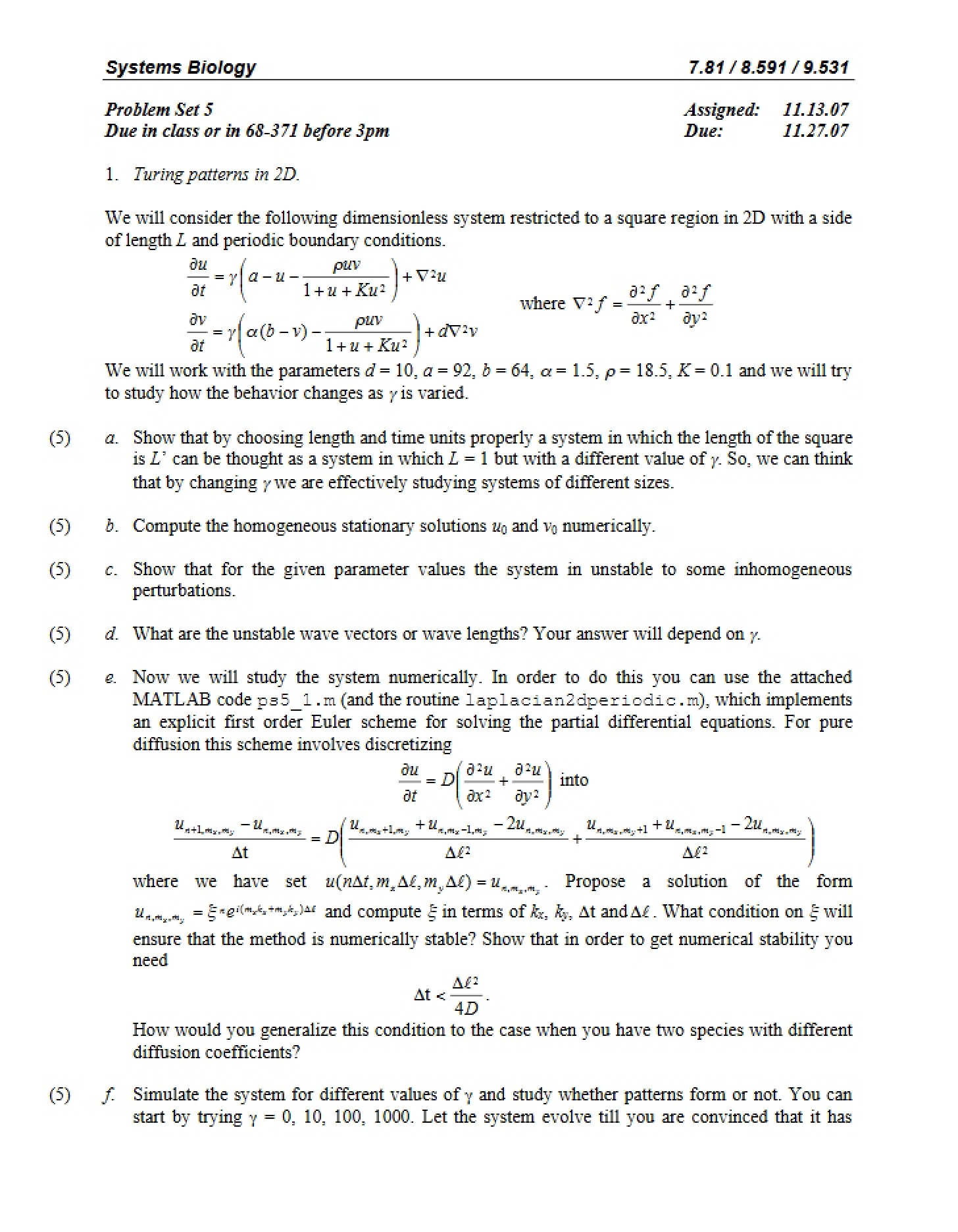 Fifth Problem Set
