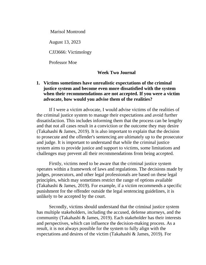 Victimology Course Journal - Week Two