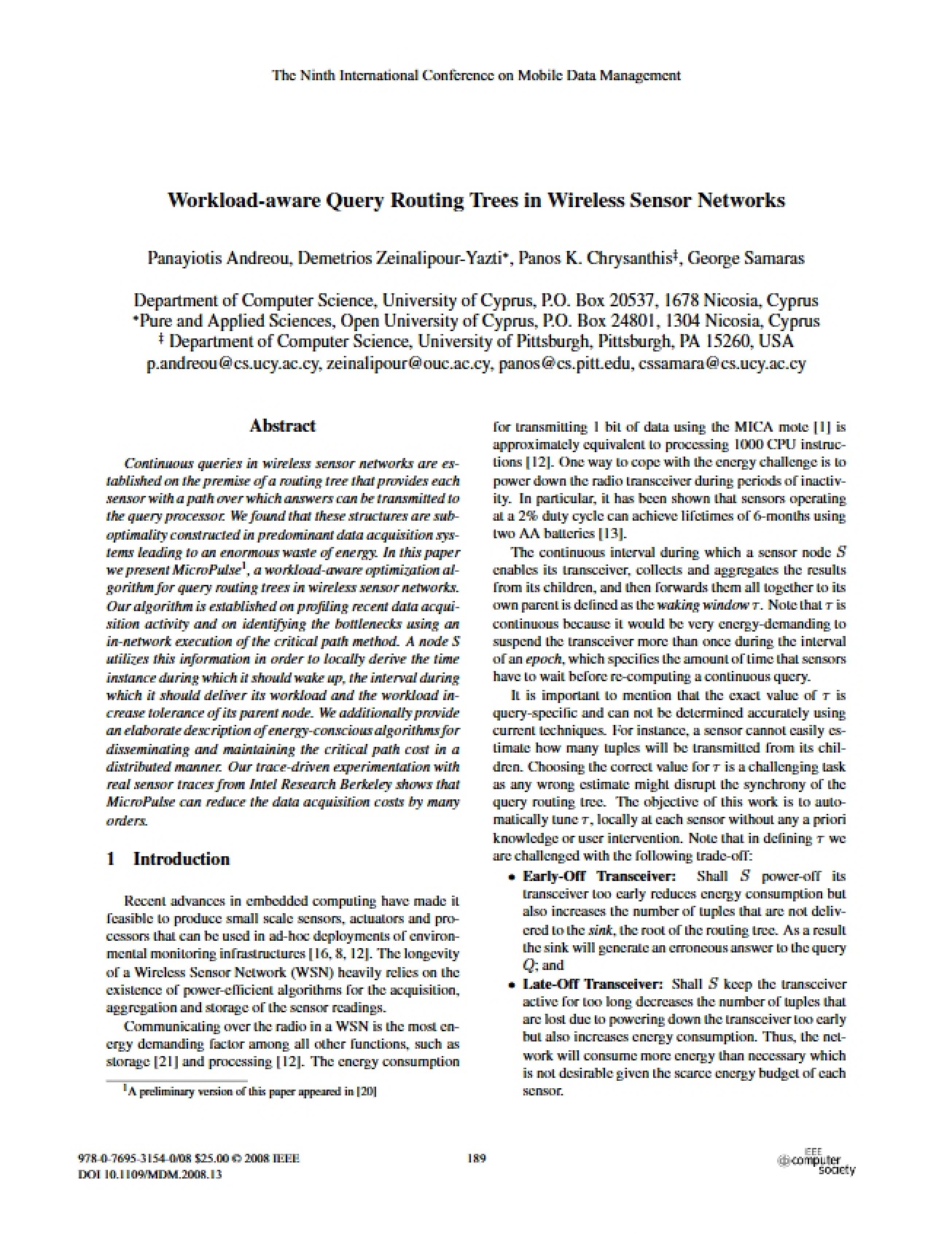 WSN Query Routing Trees (Workload-Aware)