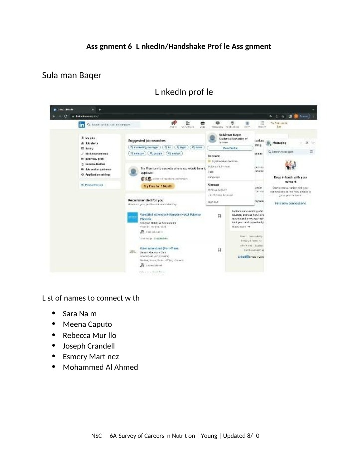 Assignment 6 - LinkedIn or Handshake Profile